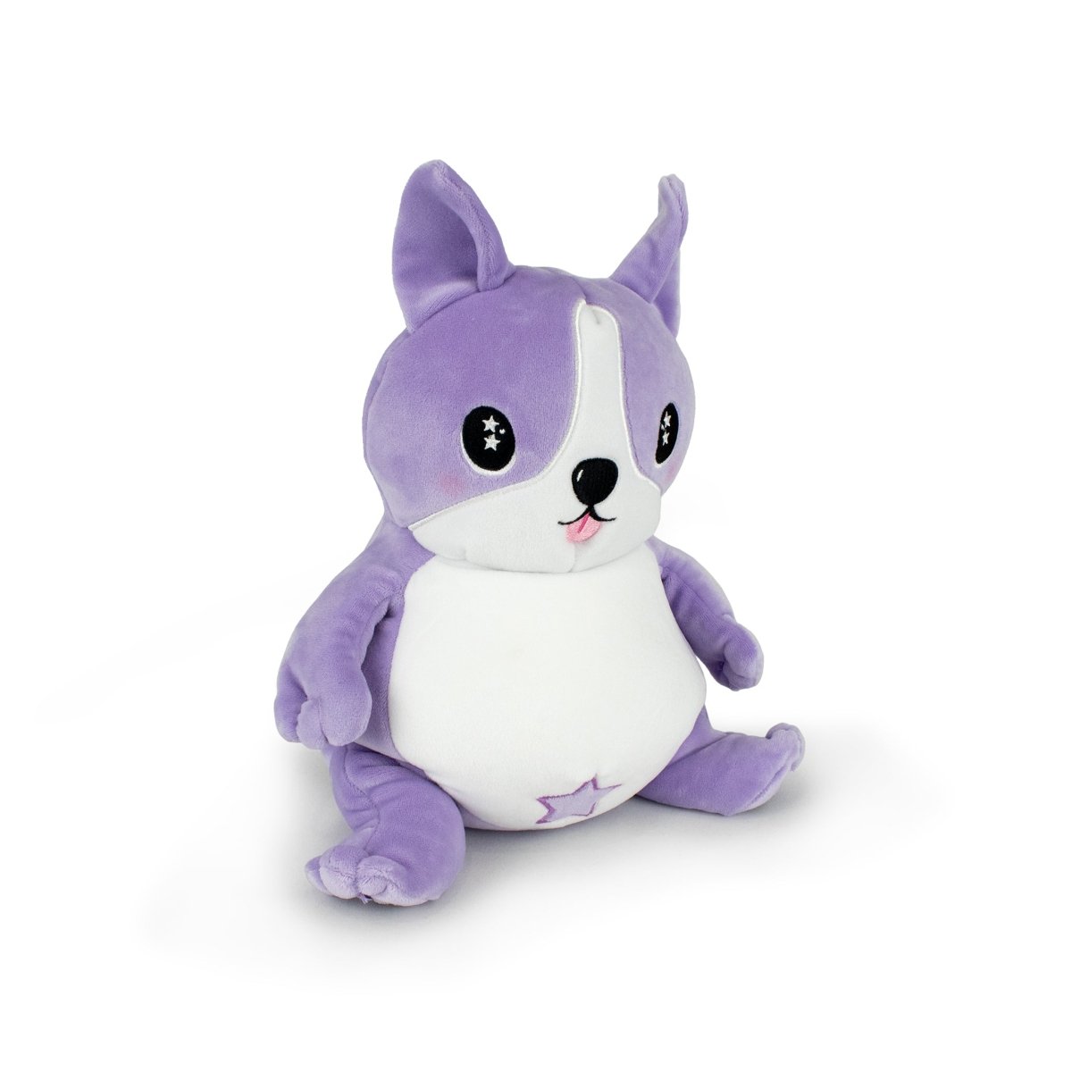 Starlight Carrie 2-in-1 Travel U-Neck Pillow is a plush dog-shaped pillow with purple and white fur, large black eyes featuring star designs, floppy ears, and cozy materials—ideal as a cuddly companion or comfy travel pillow.