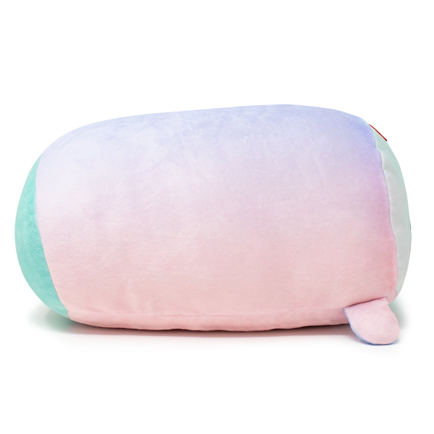 Frederick the Chick Plushie is a lovable stuffed toy resembling a colorful gradient popsicle, with soft pastel hues transitioning from pink on top to purple and mint green at the bottom, finished with a small fabric stick. Perfect for plushie enthusiasts!.