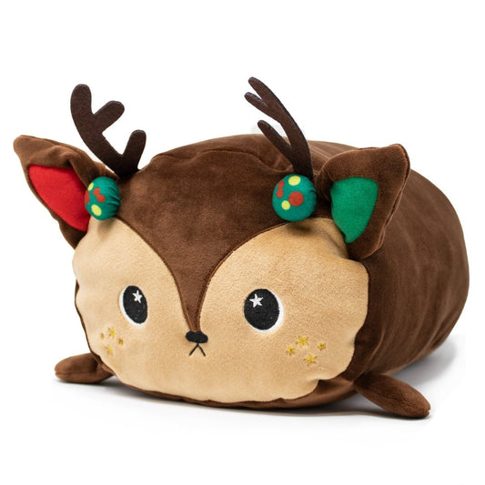 Mitzy the Reindeer Plushie features soft brown fur, antlers, big round eyes, star-shaped cheek markings, and colorful ear patches. Cuddly and festive, Mitzy is part of the Moosh-Moosh Christmas Plushies collection.
