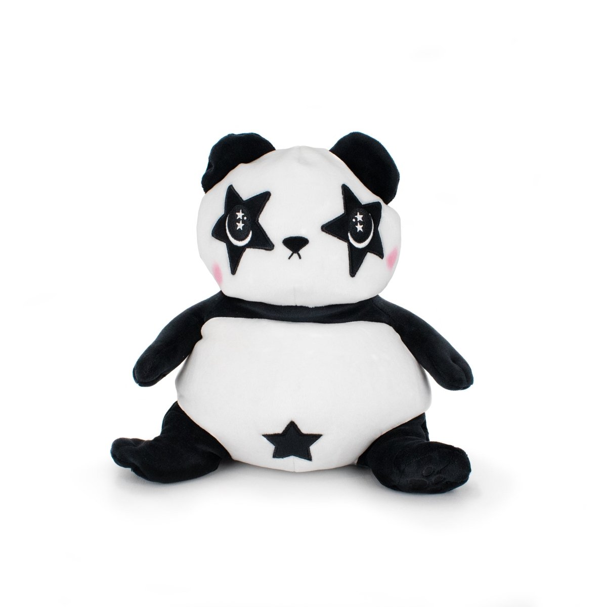 The Starlight Pandy 2-in-1 Travel U-Neck Pillow features a cuddly panda design with black star shapes around its eyes and a black star on its belly, seated against a plain white background.