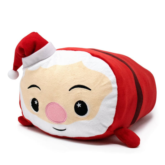 The Santa Plushie, part of our Christmas Collection, has a red suit, white beard, rosy cheeks, pink nose, and a red hat with white trim. Its cute rounded design and simple face make it an adorable holiday decoration.
