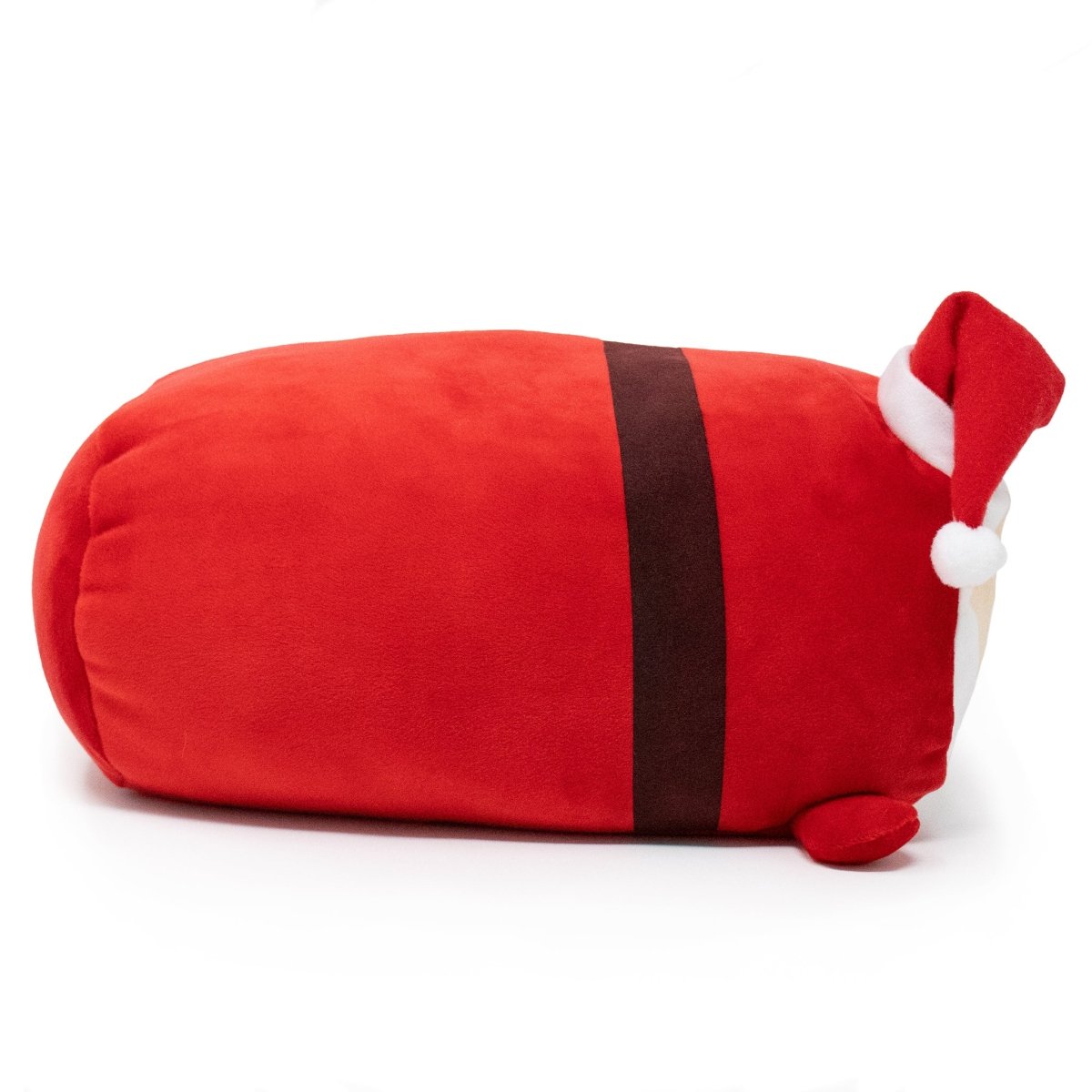 The Santa Plushie is a red cylindrical pillow with a black belt and a cute Santa hat on one end—an adorable addition to your Christmas collection, perfect for holiday plushie fans.