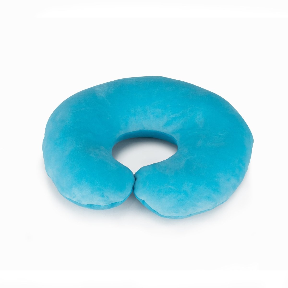 A blue U-shaped Starlight Sparkle 2-in-1 Travel U-Neck Pillow, made from high-quality materials for comfort, rests on a white background.