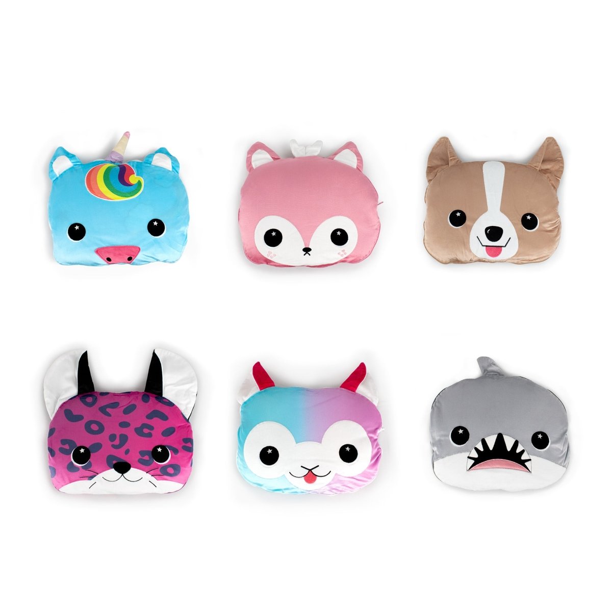 Sparkle the Unicorn 2-in-1 Pillow Blanket features a colorful, cartoon-style unicorn face with large, cute eyes—perfect for cozy fun and imaginative play on any white background.