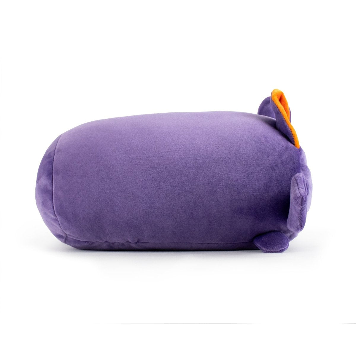 The Oswald the Bat Plushie is a soft, oval-shaped purple stuffed toy with small rounded ears, tiny feet, and an orange accent on one earโperfect for cuddling against a plain white background.