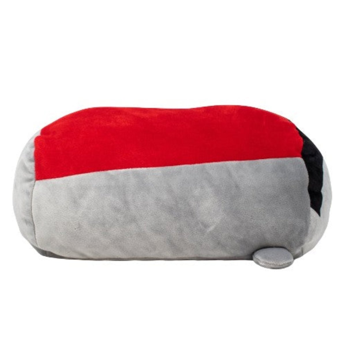 Bram the Vampire Plushie is a cozy, capsule-shaped pillow from the Moosh-Moosh Spooky Series, featuring a red top half, light gray bottom, and charming gray and black details—perfect for Halloween.