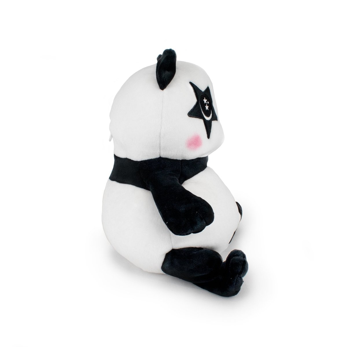 The Starlight Pandy 2-in-1 Travel U-Neck Pillow is an adorable plush panda with black ears, arms, and legs, a black star over its right eye, a small smile, and pink blush—perfect as a cozy travel pillow against a plain white background.