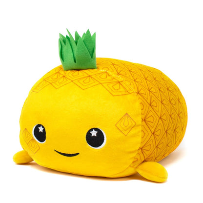 Angled View - Yellow pineapple stuffed animal plushie with cute smile