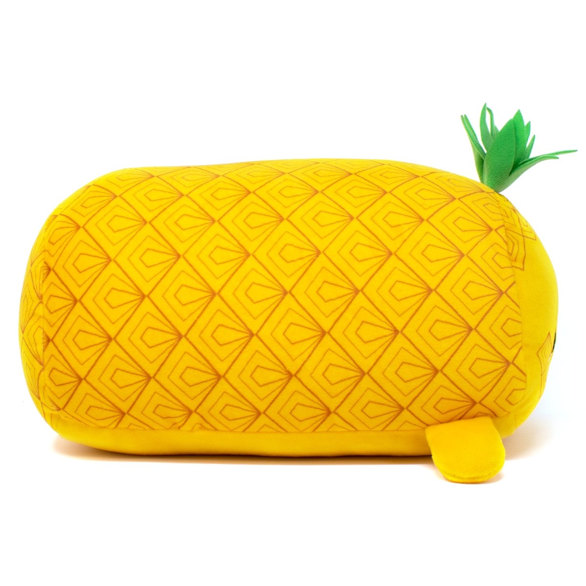 Side View - Yellow pineapple stuffed animal plushie with cute smile