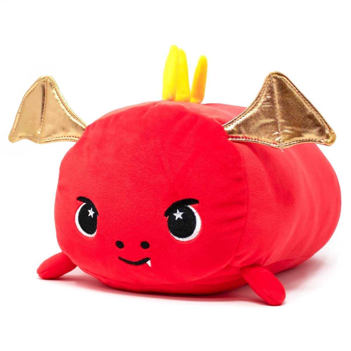 Angled View - Red Dragon stuffed animal plushie with cute golden wings