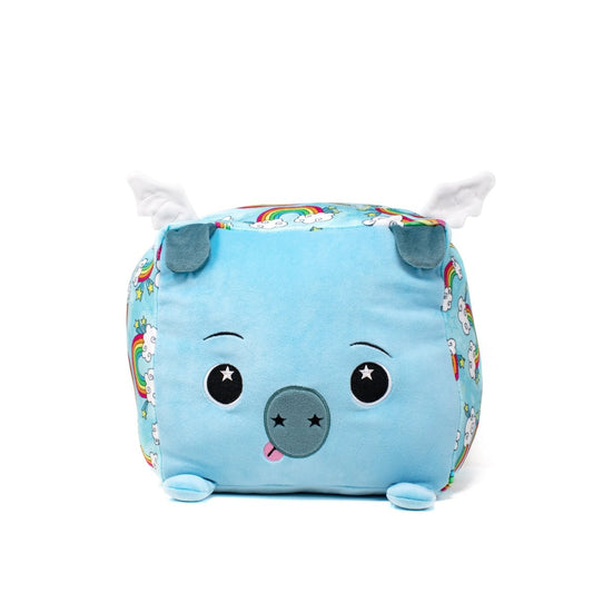 Augustus the Pig plush toy with sky-blue fur, wings, and playful expression from Moosh-Moosh SQUARED² Collection.