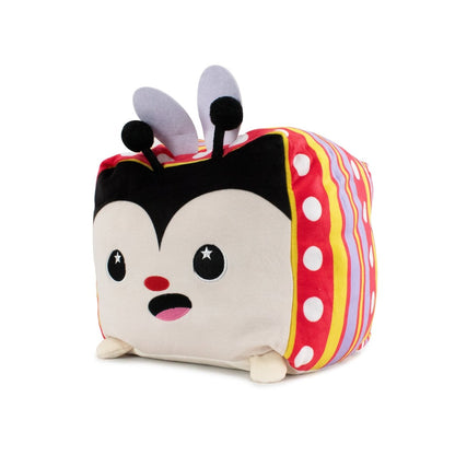 Avril the Ladybug Plushie, cube-shaped for sensory softness, features a black face with white eyes and a red nose. Its white wings, black antennae, and colorful sides with stripes and polka dots make it the perfect addition to your Easter stuffed animals collection.