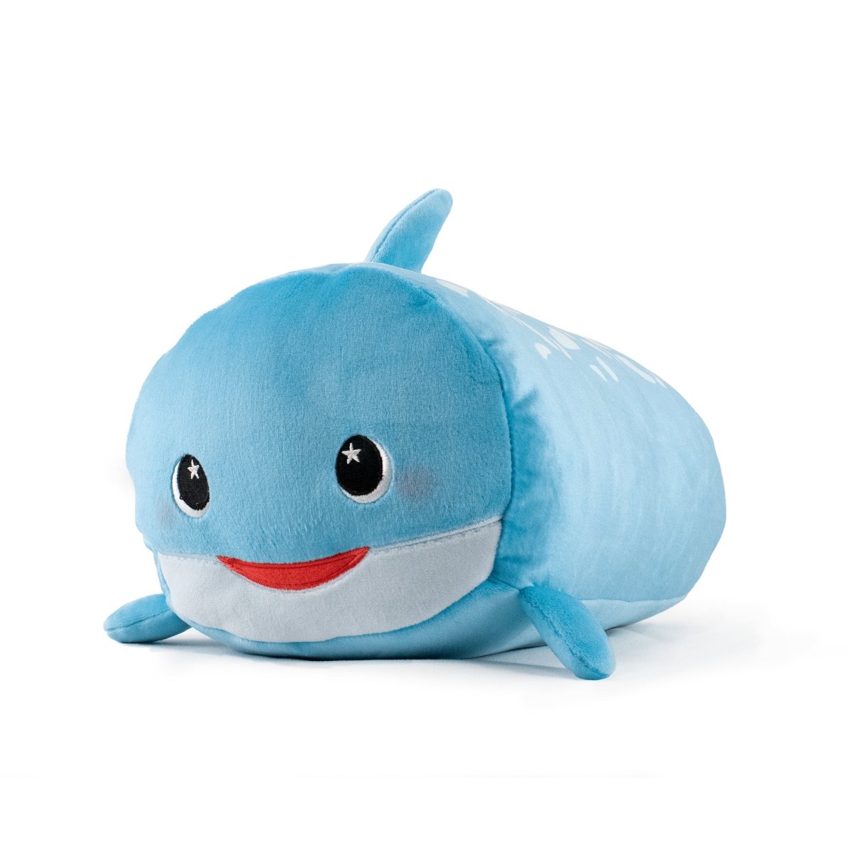 Angled View - Blue Whale Shark stuffed animal plushie with cute smile