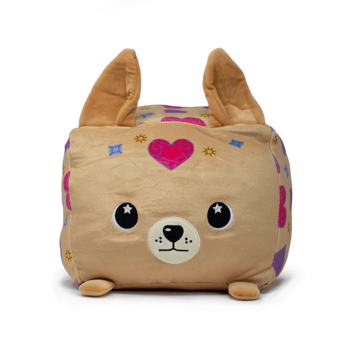 Bev the Chihuahua plush toy with heart-patterned fur and twinkling eyes from Moosh-Moosh SQUARED² Collection.