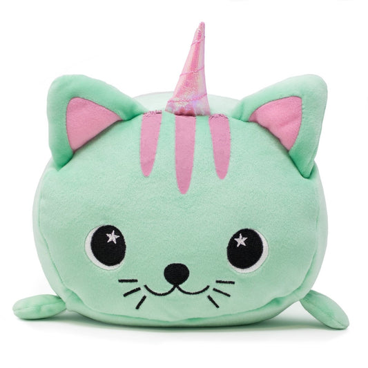 Front View - Cat Unicorn stuffed animal plushie with whiskers and pink horn