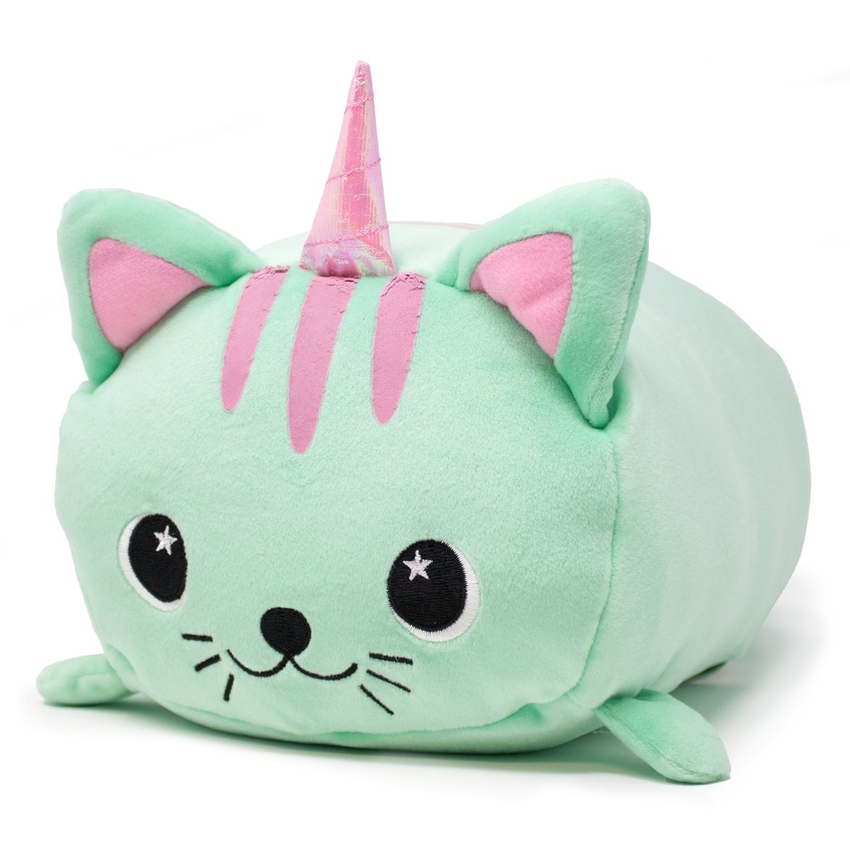 Front View - Cat Unicorn stuffed animal plushie with whiskers and pink horn