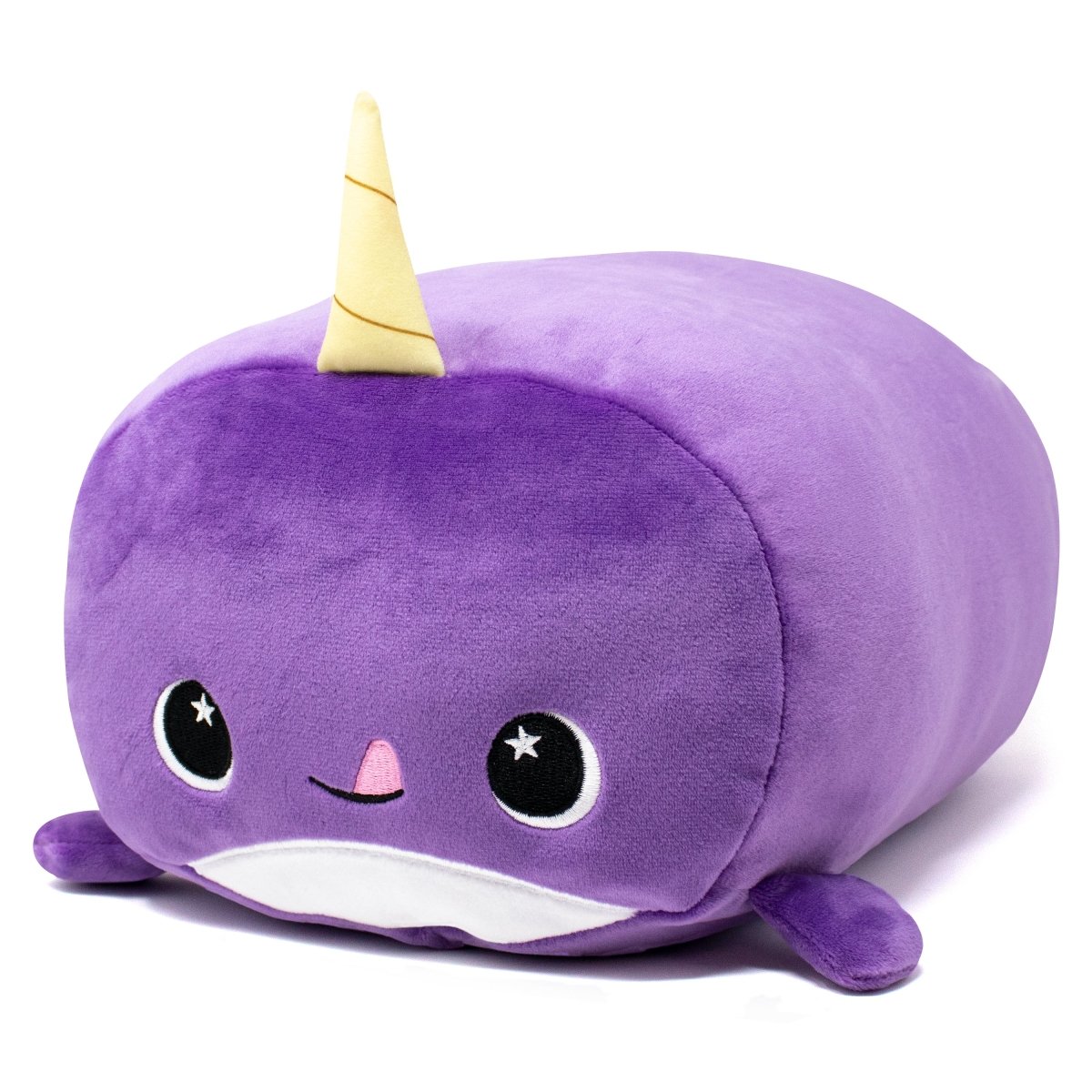 Front view - Purple Narwhal stuffed animal plushie with pointy soft horn
