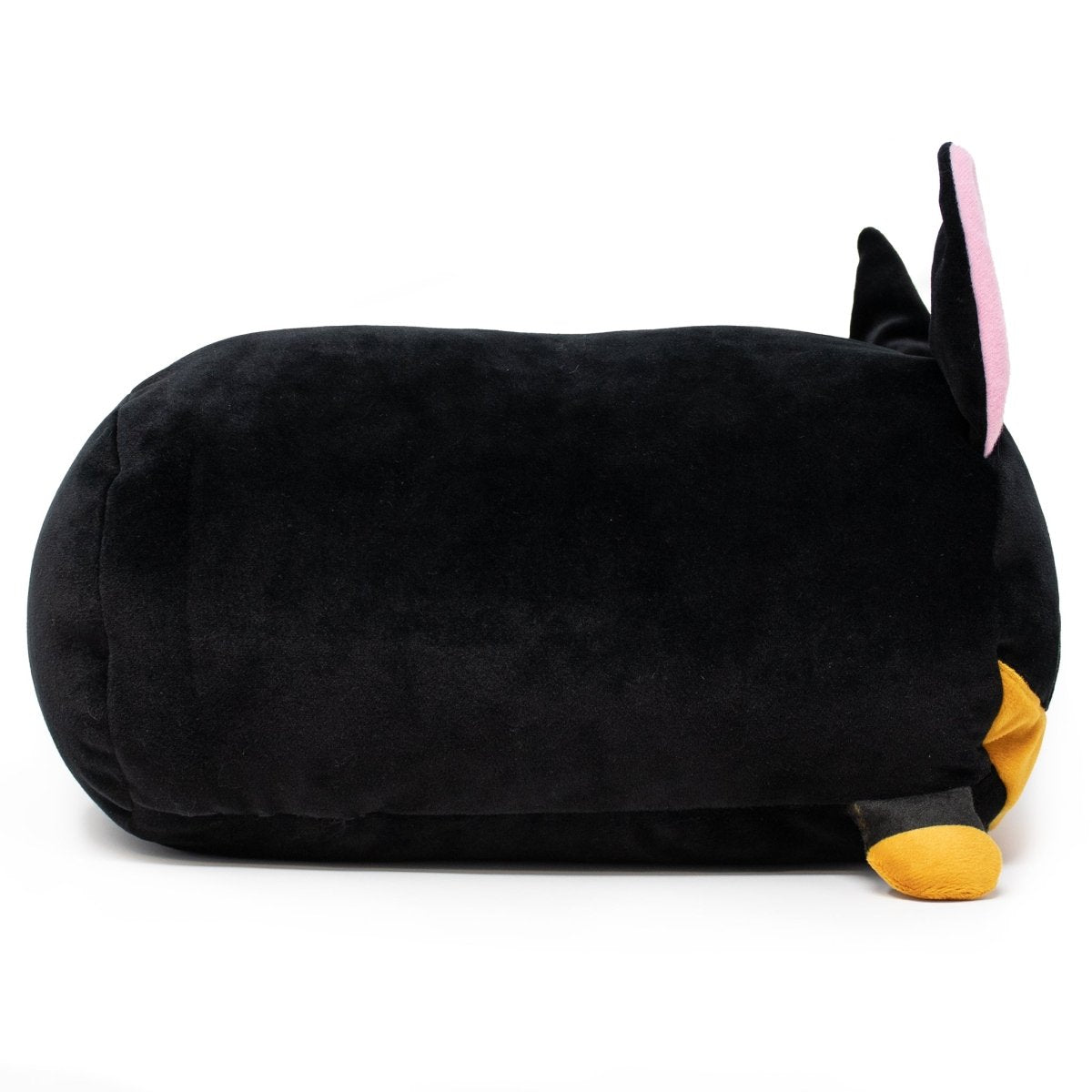 Side view - Black Dobermann dog stuffed animal plushie with pink ears