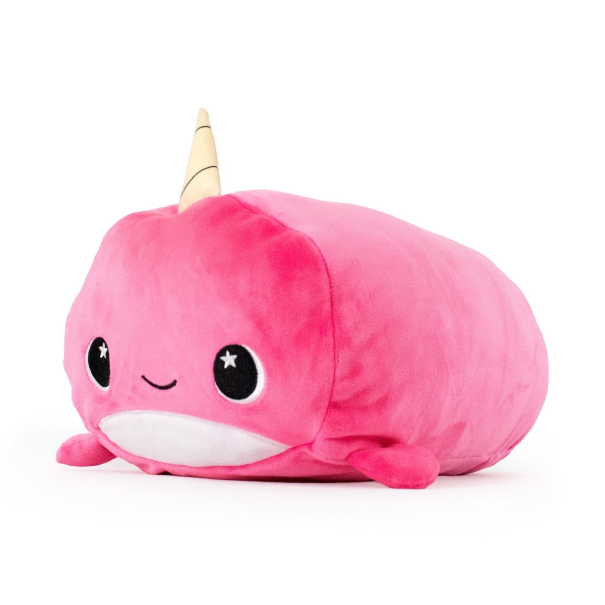 Angled view - Pink bubblegum themed narwhal stuffed animal plushie