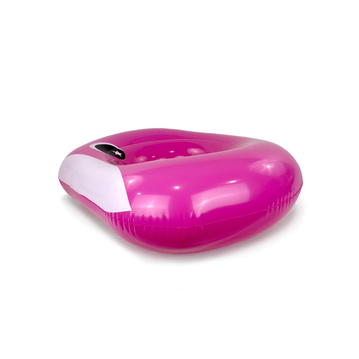The Bubblegum 32" Inflatable Pool Float is a bright pink, cartoonish bird-shaped float with black and white eye details—perfect for your next pool party. Shown here against a plain white background.