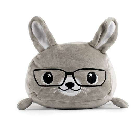 Front view - Grey bunny with reading glasses stuffed animal plushie