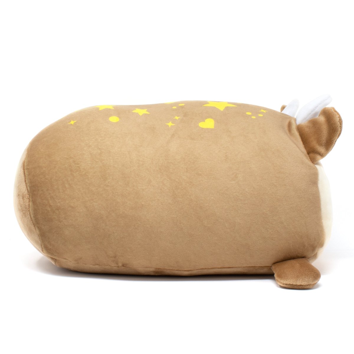 Brown deer soft plush pillow with star eyes and a cute cuddly face