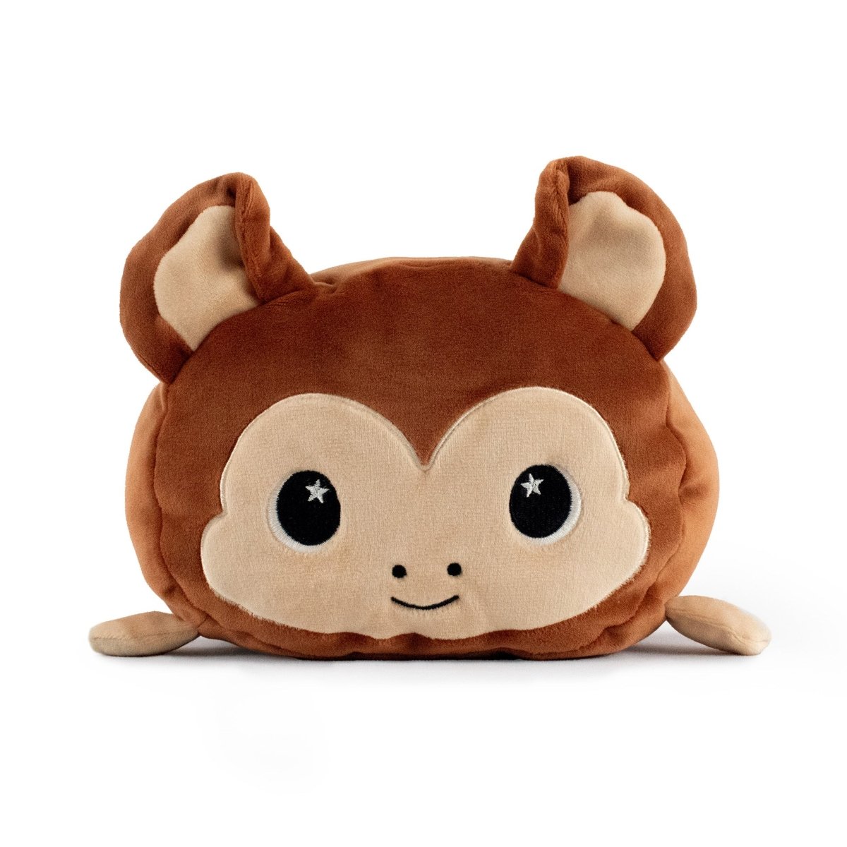 Brown little monkey soft plush pillow with star eyes and a cute cuddly face