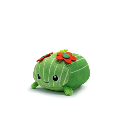 Introducing Maya the Cactus Plush Clip-On from Moosh-Moosh Series 5! Featuring a happy face, green stripes, and bright red felt flowers on top, this charming mini plushie is sure to make you smile against any plain white background.