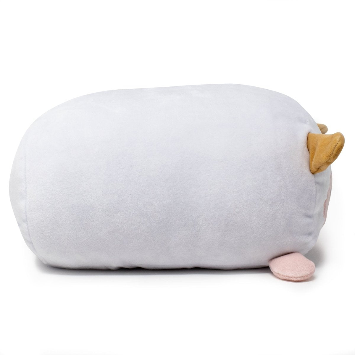 Cookie the Lamb Plushie is an adorable stuffed animal with a body shaped like a loaf, featuring a white body, small round ears, and a tail on one side.