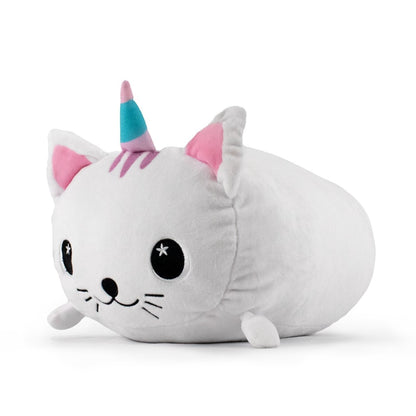 White caticorn soft plush stuffed animal pillow plushie for cuddling and sleeping