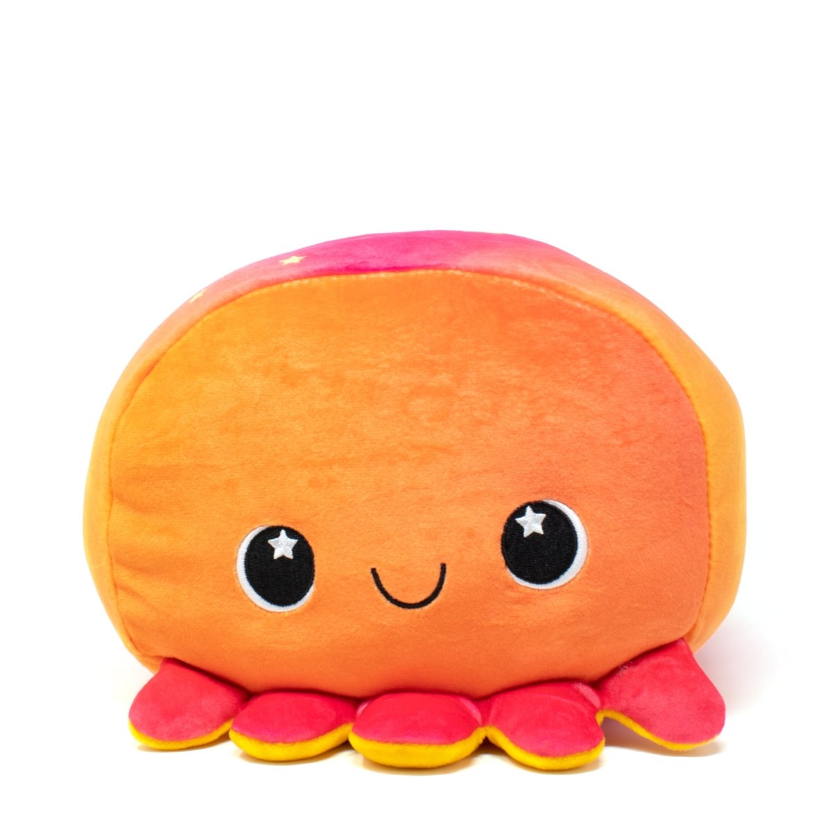 Vibrant orange colored octopus soft plush stuffed animal pillow plushie for cuddling and sleeping