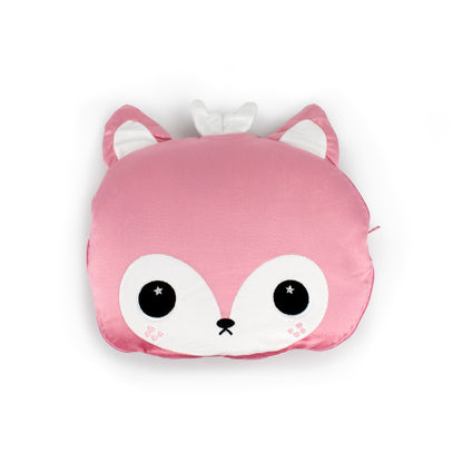 The 2-in-1 Pillow Blanket - Doe the Deer is a pink, plush Moosh-Moosh character with big white eyes, a small black nose and mouth, and two pointed ears—perfect for kids and stylish on any white background.