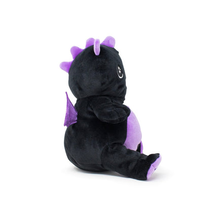 Kai the Dragon Plushie Starlight Buddy is a cute toy with a black body, purple belly, and spikes. It has small purple wings and sits upright facing slightly to the right.