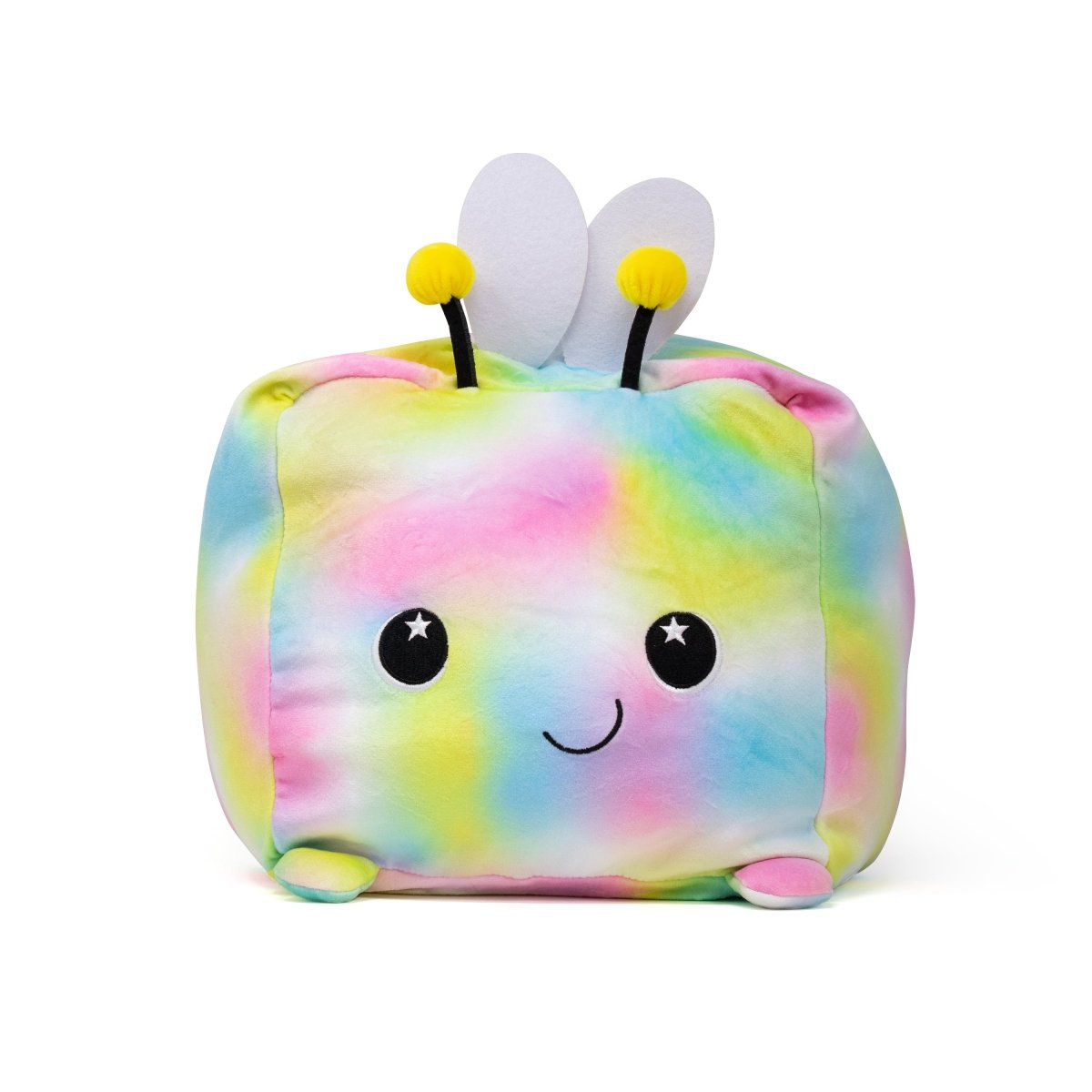 Flora the Bee plush toy with dreamy tie-dye colors and adorable antennae from Moosh-Moosh SQUARED² Collection.