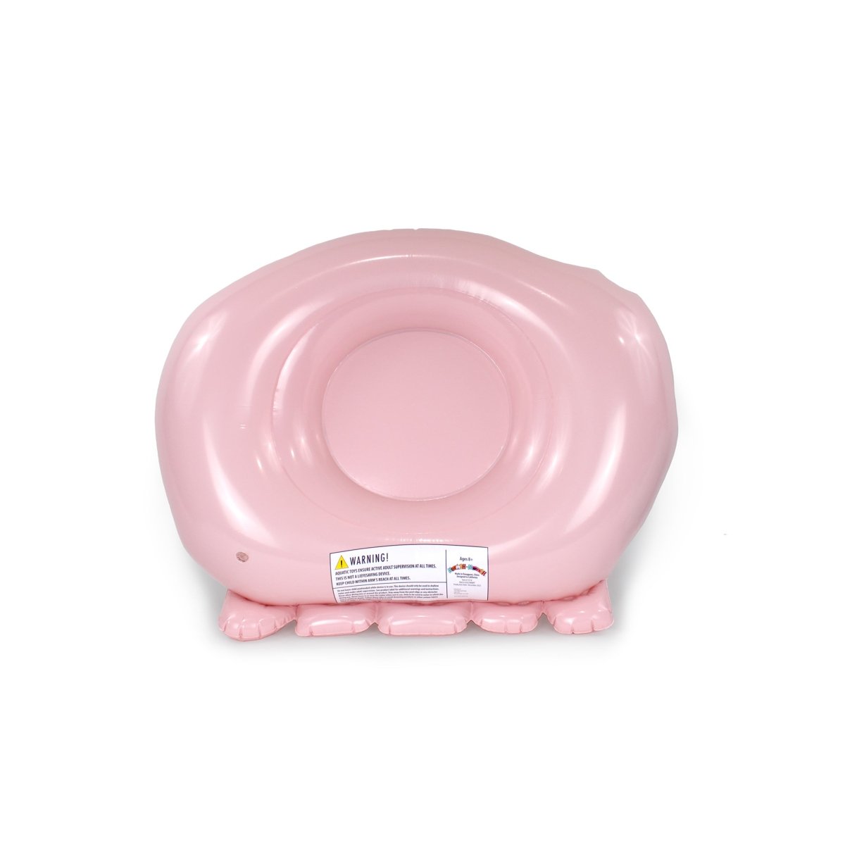 The Handi Andy 32" Inflatable Pool Float is a pink baby seat with a circular seat, rounded backrest, and front safety label—ideal as a cute pool party accessory—photographed on a white background.