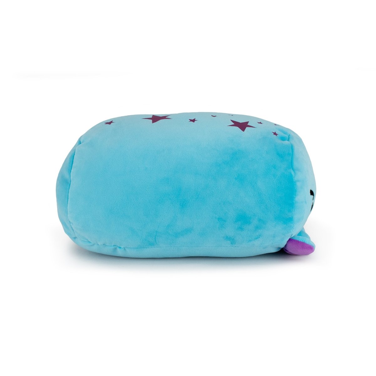 Henry the Octopus is a light blue plush toy featuring dark purple stars on his back. He lies on his side against a white background, showing his small purple fin and a hint of an embroidered eye.
