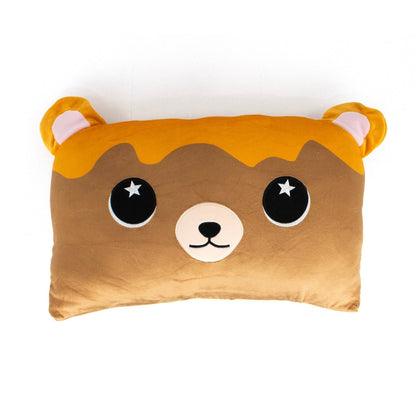Honey the Bear Sleep Pillow is a rectangular, squishy sensory pillow featuring an adorable bear face with round black eyes, small nose, and ears, topped with honey-like detail for a sweet and playful look.