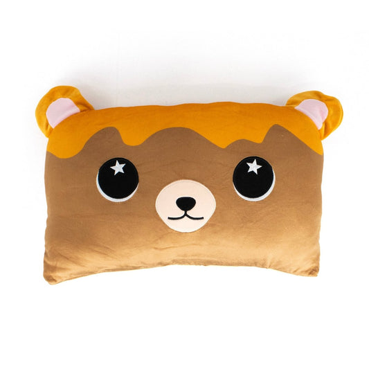 Honey the Bear Sleep Pillow is a rectangular, squishy sensory pillow featuring an adorable bear face with round black eyes, small nose, and ears, topped with honey-like detail for a sweet and playful look.