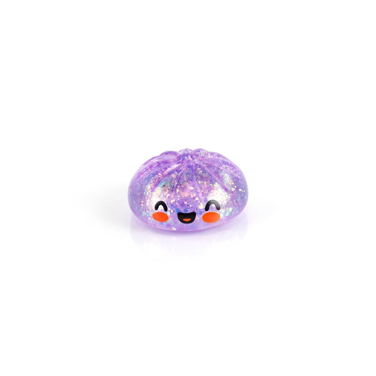 Bubblegum's Favorite Toy - Mystery Dumpling is a small, round, translucent purple squishy with glitter, a smiling face, and rosy cheeks—perfect for stress relief and adding charm to any space.
