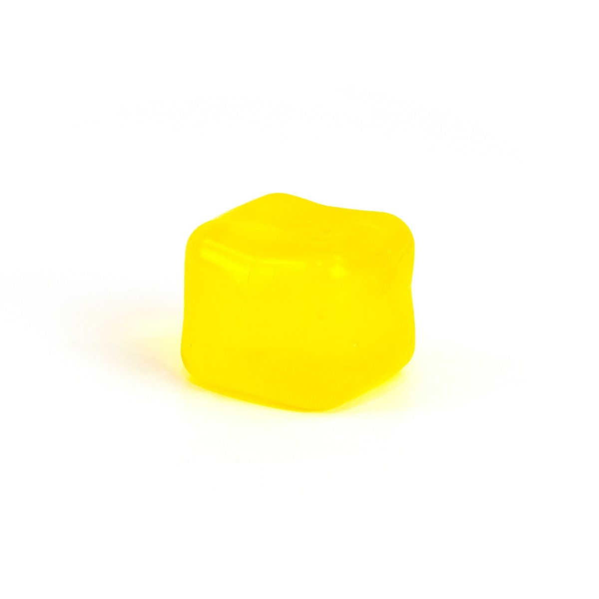 A single solid yellow Sugah-mals Cube from Bubblegum's Favorite Toy, translucent with rounded edges, shown on a plain white background.