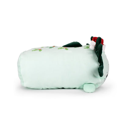 Ivy the Axolotl is a light green plush toy shaped like a log, made from ultra-soft materials and adorned with embroidered holly leaves, berries, festive antlers, and a small tail—a cute buddy to brighten your holidays.