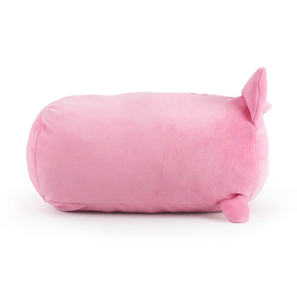 Kandy Kat the Pink Cat Plushie is a pink plush pillow shaped like a soft, rounded cat with small ears and a tiny tail, featuring a smooth surface against a plain white background.