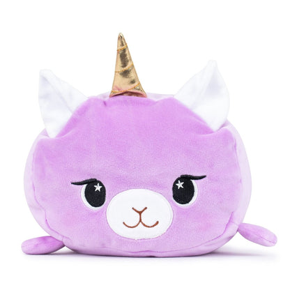 Meet Lila the Purple Llamacorn Plushie—an ultra-soft, round, cuddly friend. With a cute lavender hue, golden horn, white ears, big black eyes with white stars, and a charming small mouth with sweet blush, it's perfect for Easter Basket Buddies.