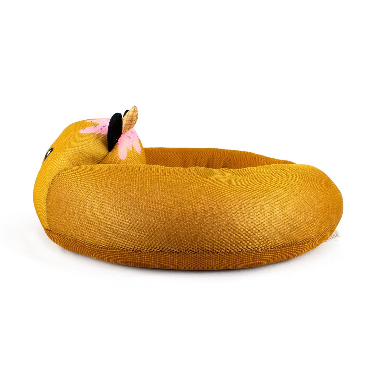 Lola Crescent 23" Aqua Plush: A soft, doughnut-shaped cuddle plushie in aqua with a whimsical design, black eyes, and a small horn, resembling a cute unicorn dessert.