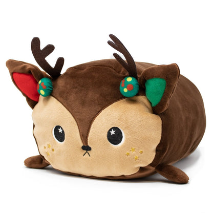 Mitzy the Reindeer Plushie features soft brown fur, antlers, big round eyes, star-shaped cheek markings, and colorful ear patches. Cuddly and festive, Mitzy is part of the Moosh-Moosh Christmas Plushies collection.