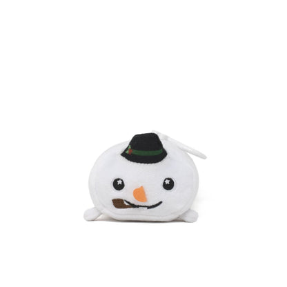 Jack the Snowman Clip-On is a soft plush snowman wearing a black hat and carrot nose, with a small pipe in its mouth, displayed on a plain white background.
