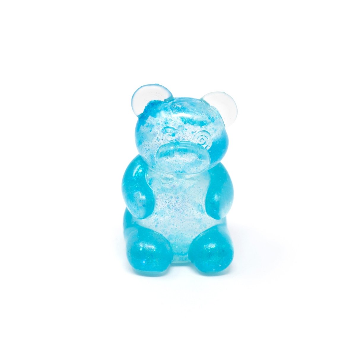 A single blue Glitter Maltose Bear from Bubblegum’s Favorite Toy sits upright on a white background.