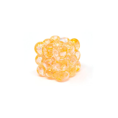 Bubblegum’s Favorite Toy - Glitter Bubble Cube is a translucent orange glass cube composed of small, round, bubble-like spheres fused together, displayed on a white background.