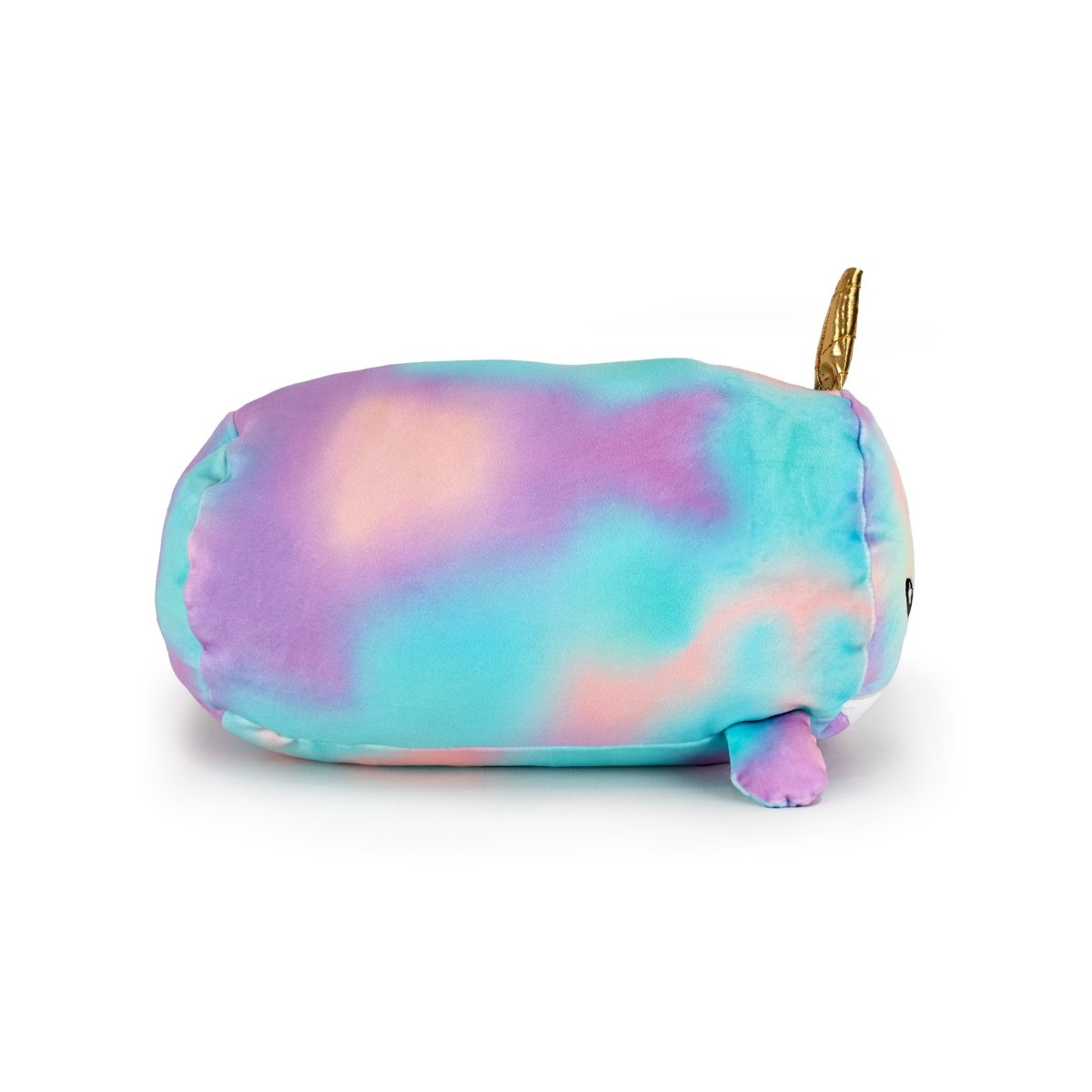 Meet Tootsie the Narwhal—a plush toy with a pastel tie-dye pattern in blue, pink, and purple, gold horn and flippers. Part of our soft plush toys collection and conveniently machine washable.