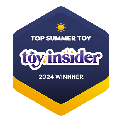 This adorable badge features "Top Summer Toy" and "2024 Winner," showcasing "the toy insider" logo. Its hexagonal design, in a cute blue and yellow color scheme with a sun icon, is perfect for Vee the Bee 2-In-1 Travel Pillow or any beloved stuffed animal.